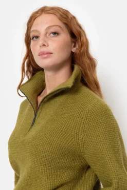 Flash Sale Olijf E Dames Sweater Met Ritskraag Dames Truien & Cardigans
