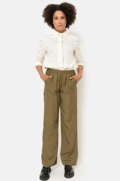Best Olijfgroene Broek Met Losse, Rechte Broekspijpen Dames Broeken & Jeans