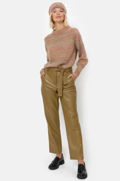 Cheap Olijfgroene Tapered Broek Met Lederlook Dames Broeken & Jeans
