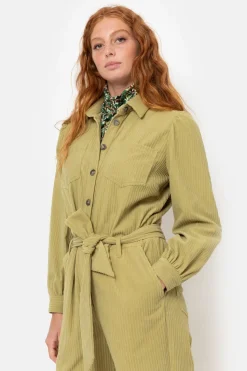 Best Sale Olijfgroene Velours Jumpsuit Met Lange Mouwen Dames Broeken & Jeans