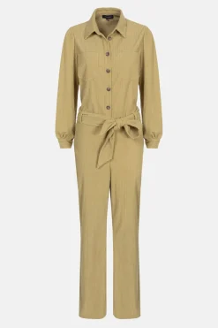 Best Sale Olijfgroene Velours Jumpsuit Met Lange Mouwen Dames Broeken & Jeans
