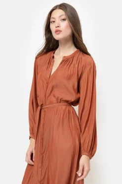 Hot Roestbruine Jurk Met Lange Mouwen En Knoopjes Dames Jurken