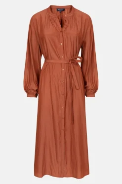Hot Roestbruine Jurk Met Lange Mouwen En Knoopjes Dames Jurken