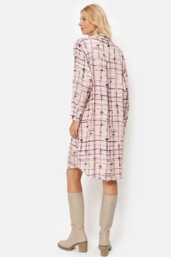 Clearance Roze Geruite Blousejurk Met Lange Mouwen Dames Jurken