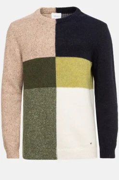 Clearance Sweater Met Beige-Groen-Blauwe Colour Blocks Heren Sweaters & Cardigans