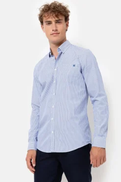 Hot Wit Gestreept Mannenhemd Met Slim Fit Heren Hemden