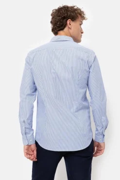 Hot Wit Gestreept Mannenhemd Met Slim Fit Heren Hemden