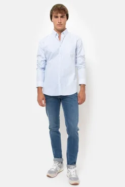 Best Sale Wit-Licht Gestreept Regular Fit Mannenhemd Heren Hemden