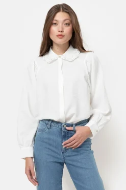Discount Witte Blouse Met Broderiekraag En Wijde Mouwen Dames Blouses