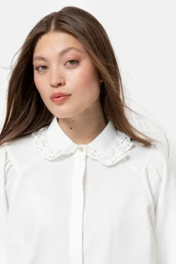 Discount Witte Blouse Met Broderiekraag En Wijde Mouwen Dames Blouses