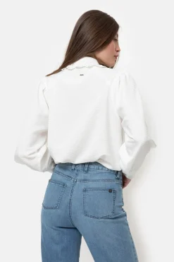 Discount Witte Blouse Met Broderiekraag En Wijde Mouwen Dames Blouses