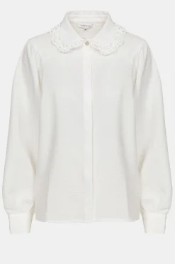 Discount Witte Blouse Met Broderiekraag En Wijde Mouwen Dames Blouses
